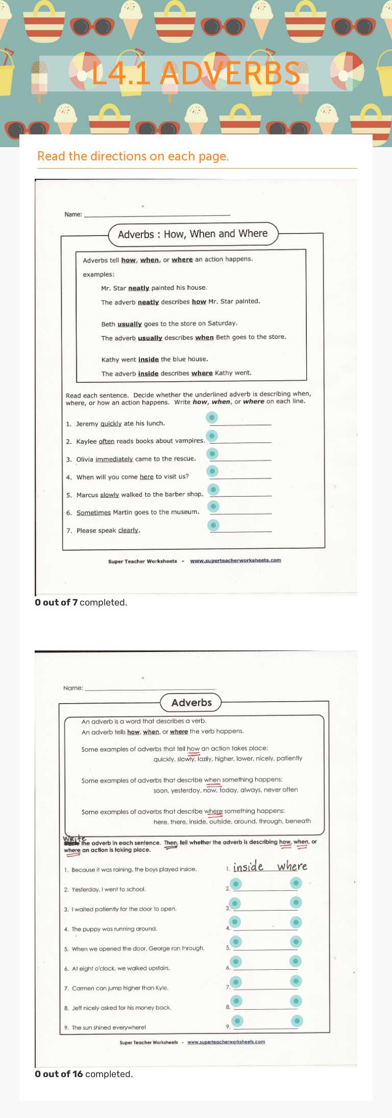 L4.1 ADVERBS worksheet preview image
