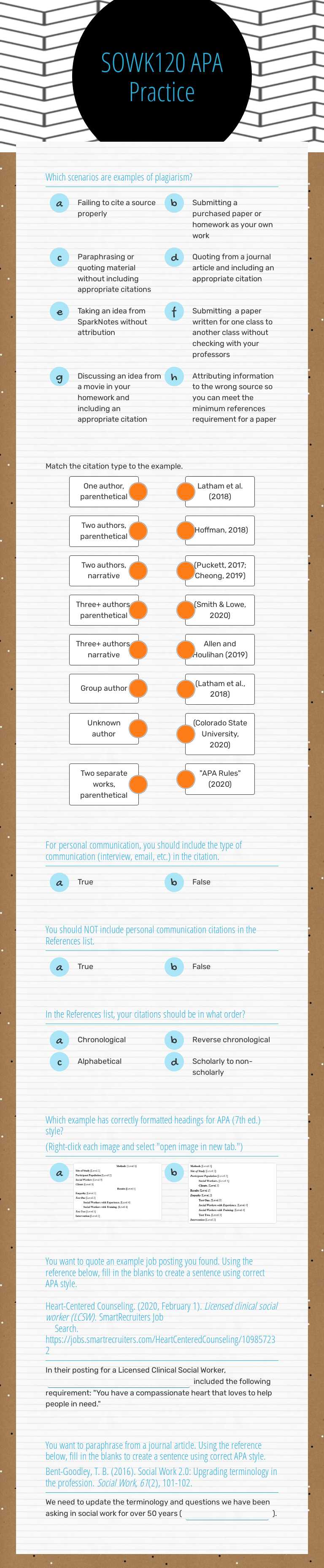 SOWK120
APA Practice worksheet preview image