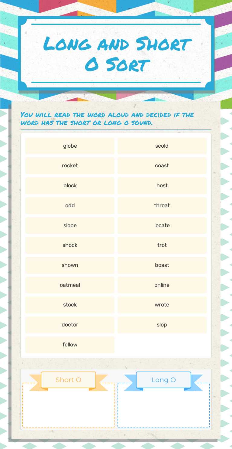 Long and Short O Sort Grade 1 worksheet preview