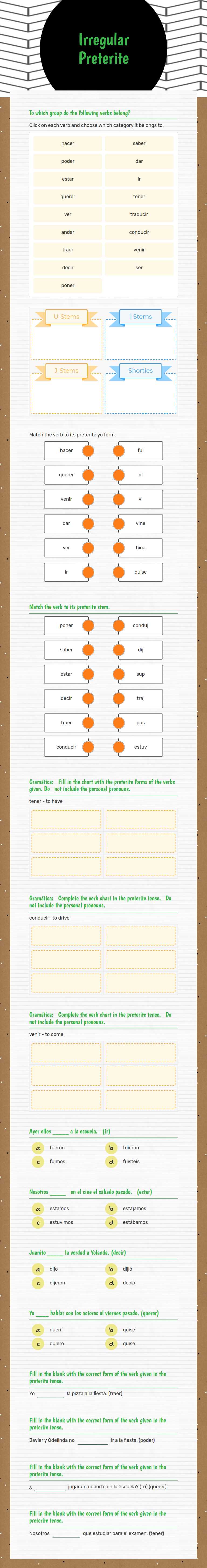 Irregular Preterite Grade 10 worksheet preview