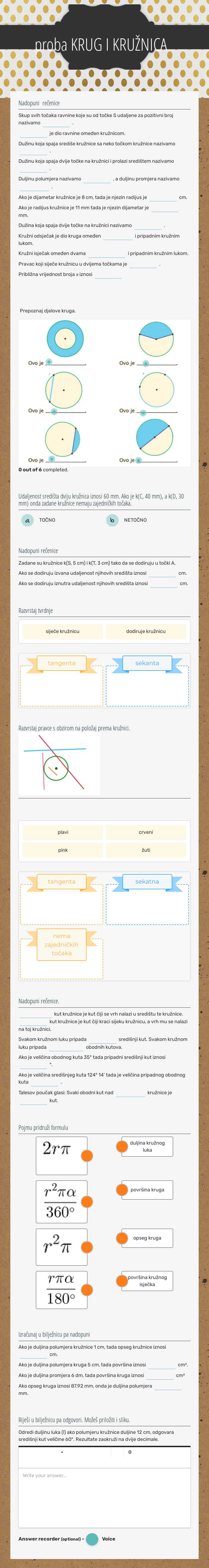 proba KRUG I KRUŽNICA Grade 7 worksheet preview