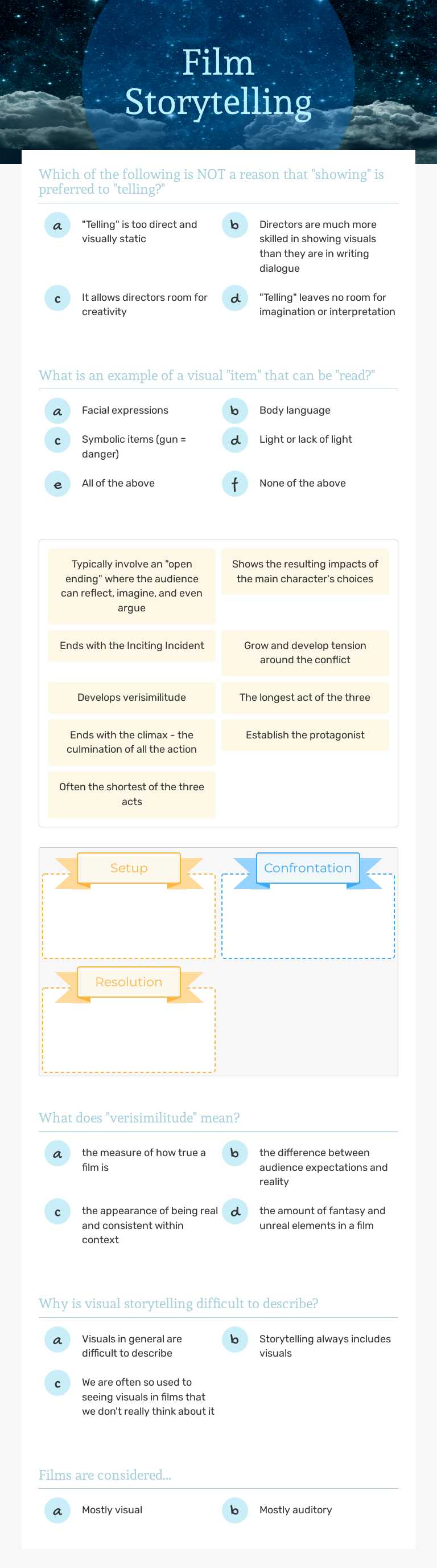 Film Storytelling worksheet preview image