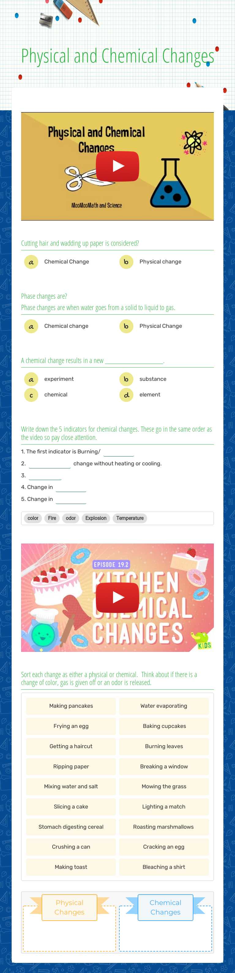 Physical and Chemical Changes worksheet preview image