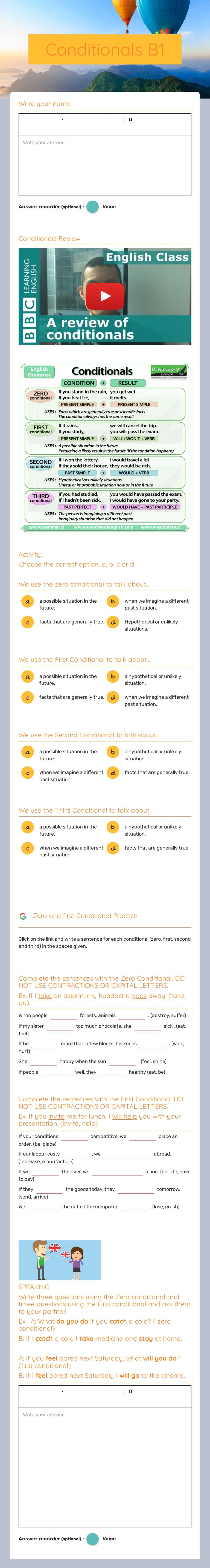 Conditionals B1 worksheet preview image