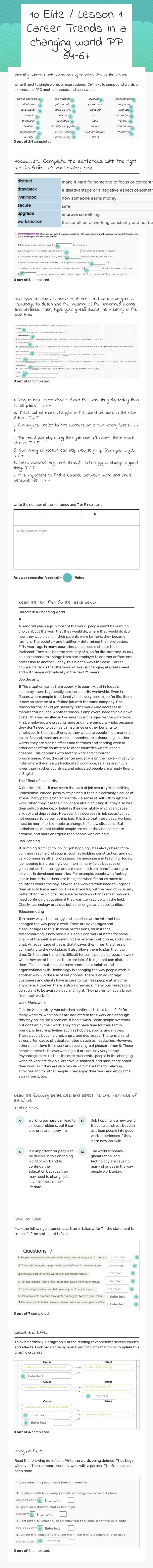 10 Elite / Lesson 1: Career Trends in a changing world PP 64-67 worksheet preview image