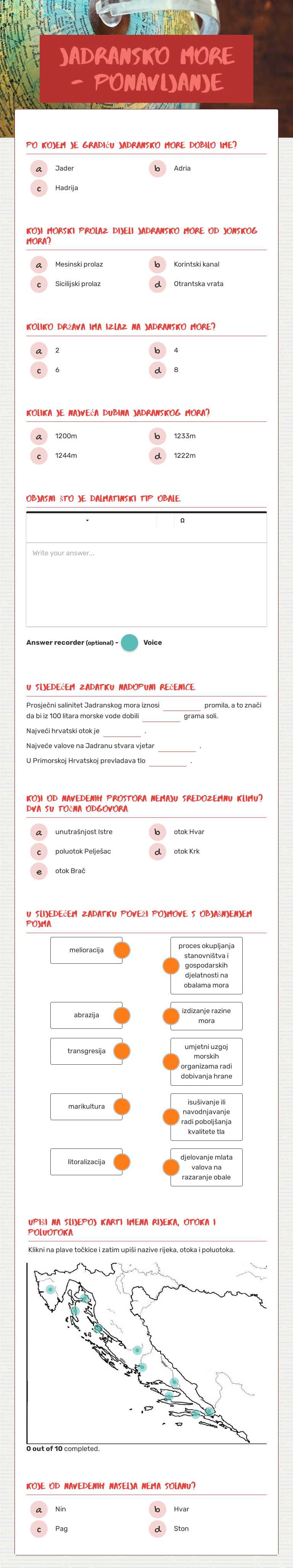 JADRANSKO MORE - ponavljanje worksheet preview image