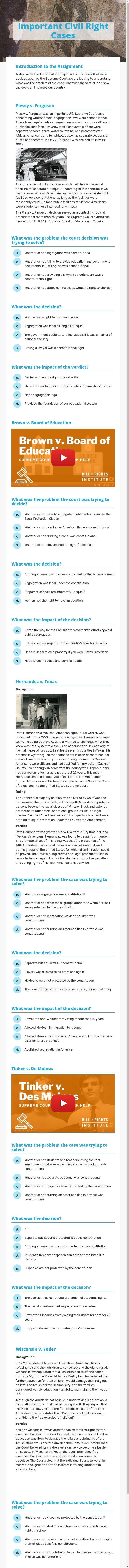 Important Civil Right Cases worksheet preview image