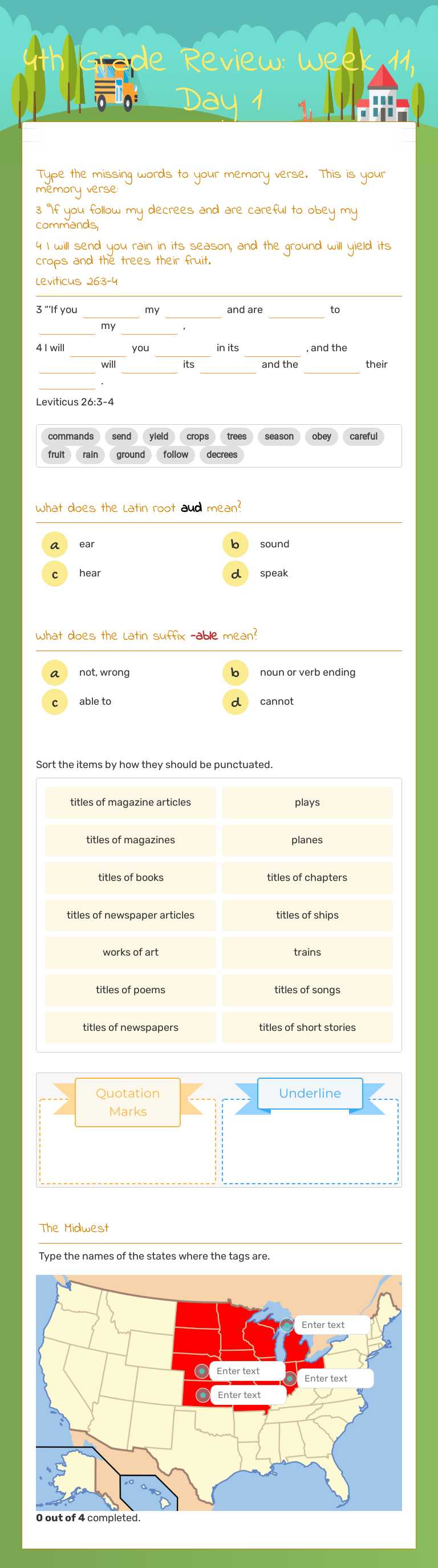 4th Grade Review: Week 11, Day 1 worksheet preview image