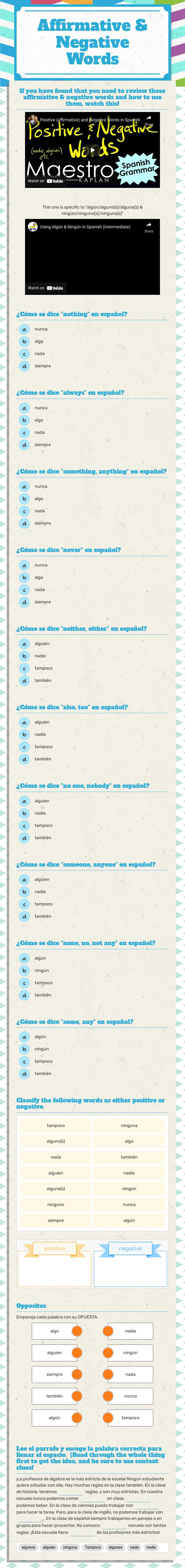 Affirmative & Negative Words worksheet preview image