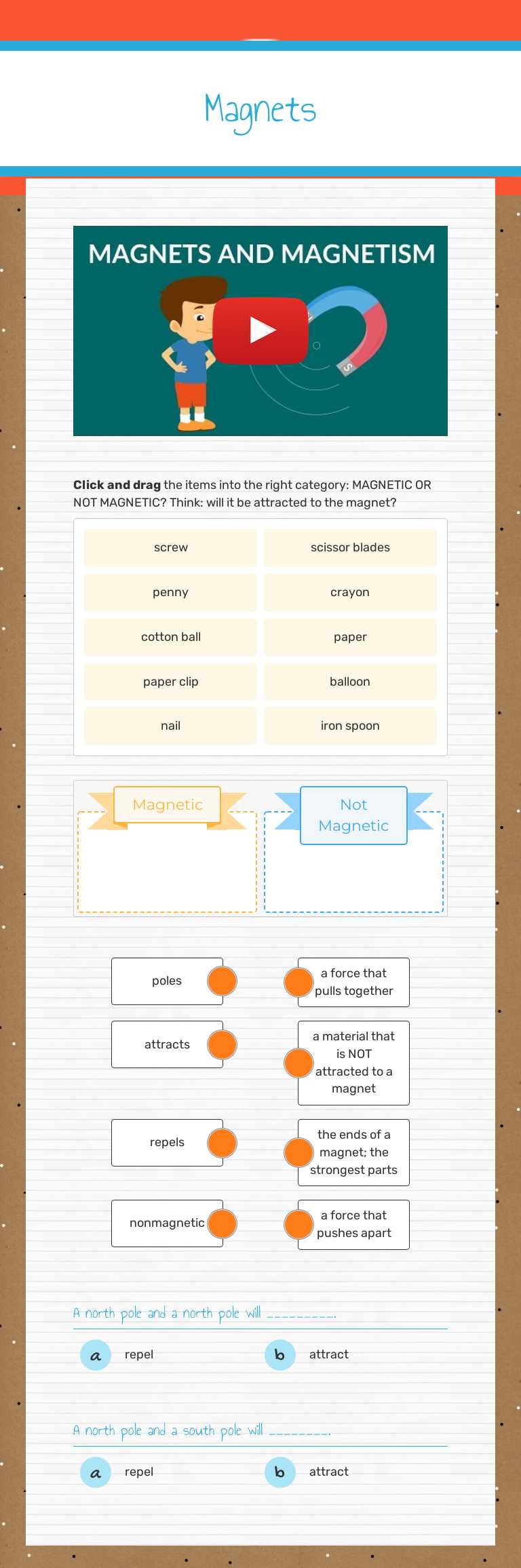 Magnets worksheet preview image