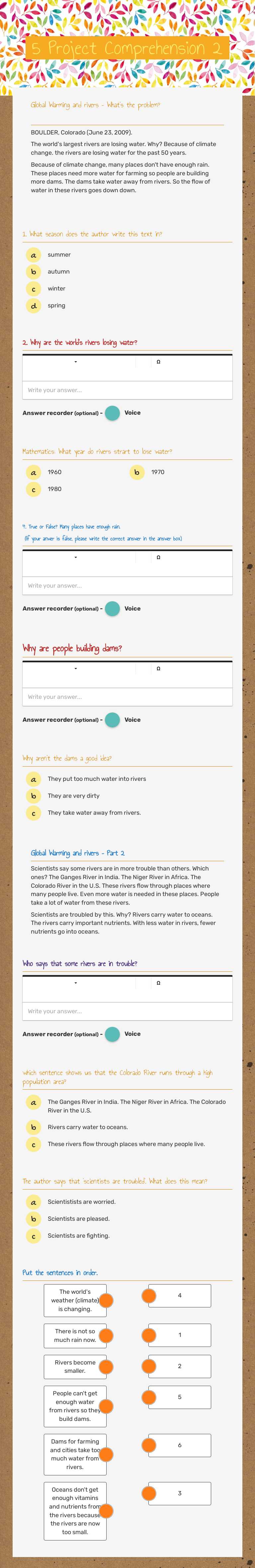 5 Project Comprehension 2 Grade 5 worksheet preview
