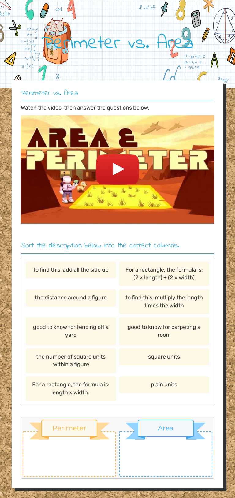 Perimeter vs. Area Grade 4 worksheet preview
