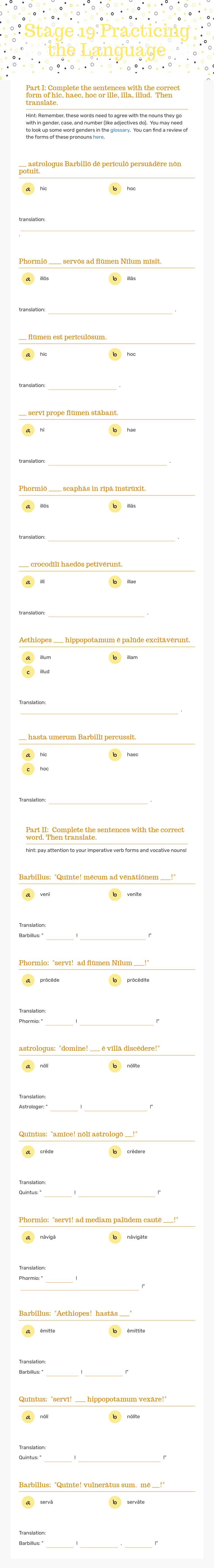Stage 19 Practicing the Language worksheet preview image