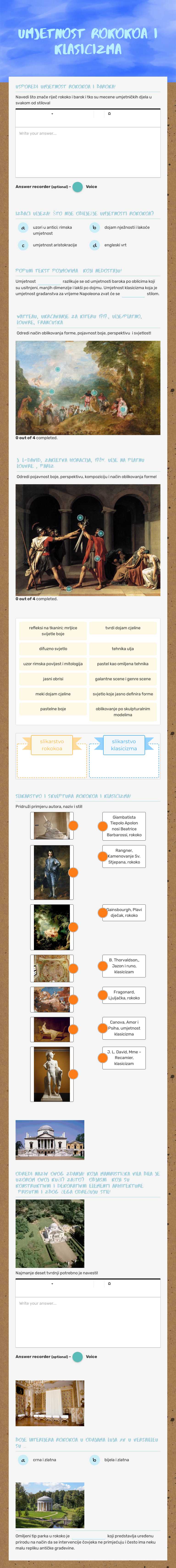 UMjetnost rokokoa i klasicizma Grade 11 worksheet preview