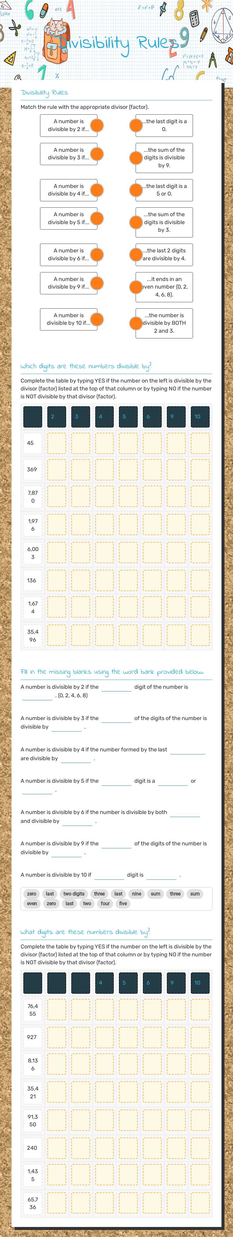 Divisibility Rules worksheet preview image