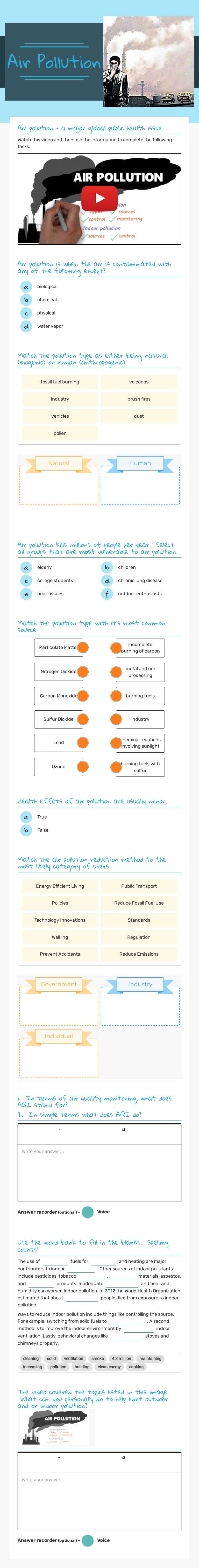 Air Pollution Grade 10 worksheet preview