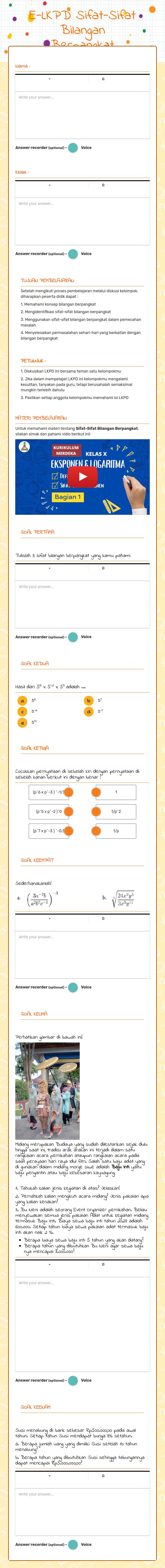 E-LKPD Sifat-Sifat Bilangan Berpangkat worksheet preview image