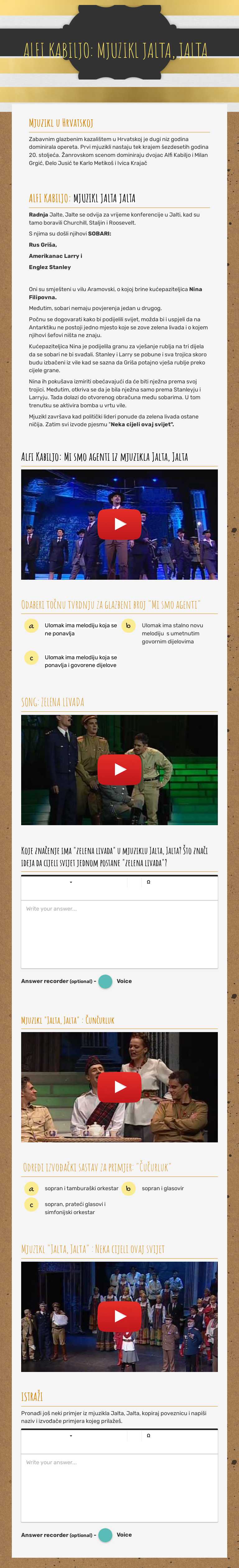 ALFI KABILJO: MJUZIKL JALTA, JALTA worksheet preview image