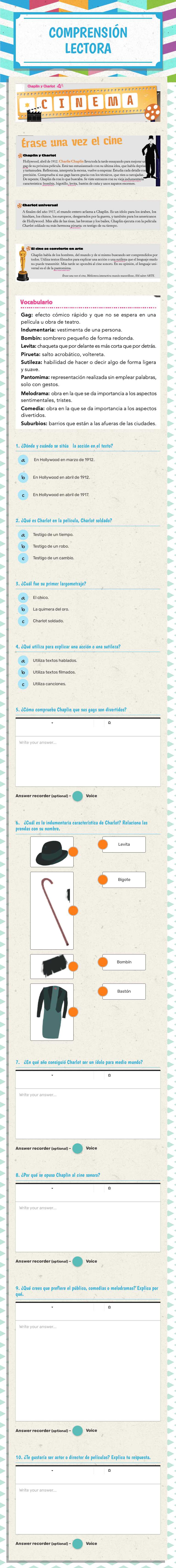 COMPRENSIÓN LECTORA Grade 5 worksheet preview