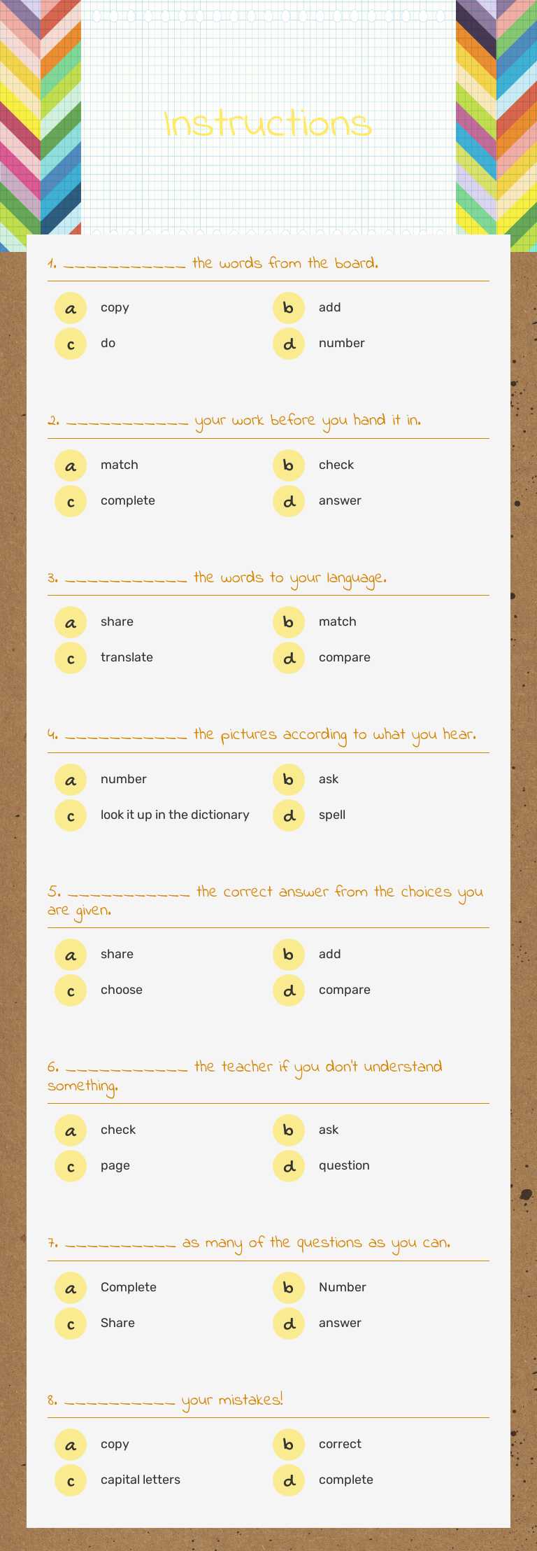 Instructions Grade 6 worksheet preview
