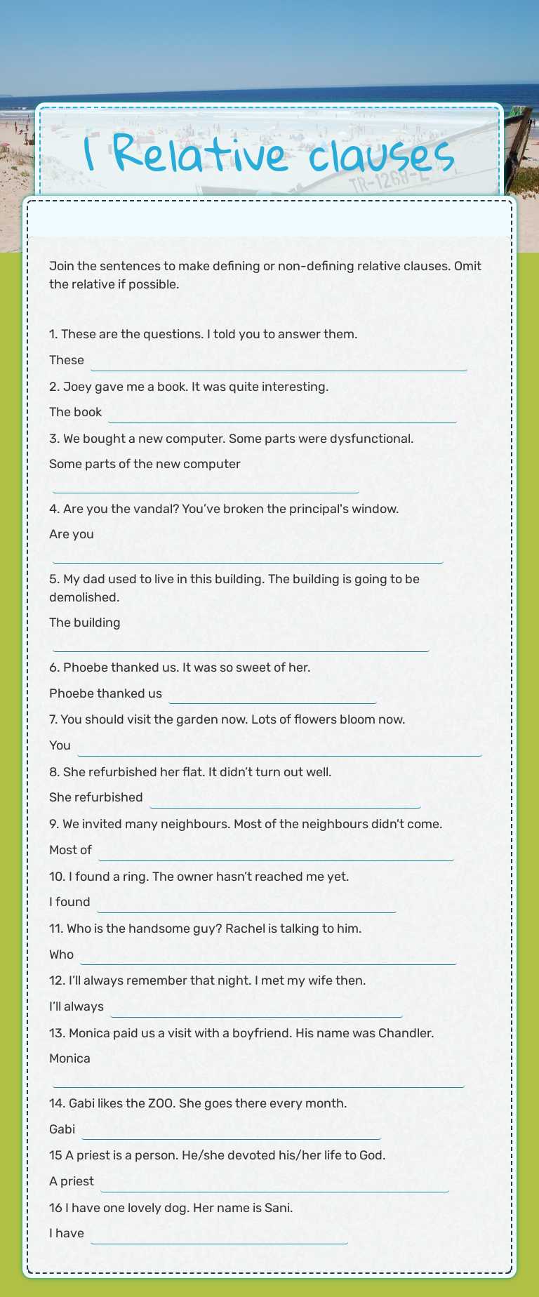 1 Relative clauses worksheet preview image