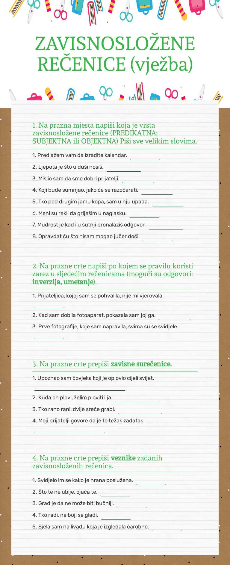 ZAVISNOSLOŽENE REČENICE (vježba) worksheet preview image
