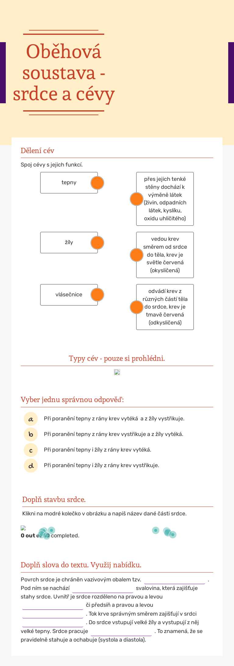 Oběhová soustava - srdce a cévy worksheet preview image