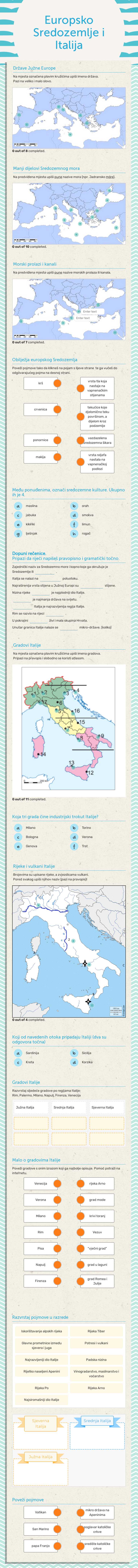 Europsko Sredozemlje i Italija worksheet preview image