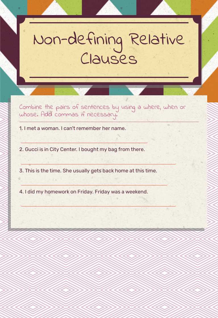 Non-defining Relative Clauses Grade 11 worksheet preview