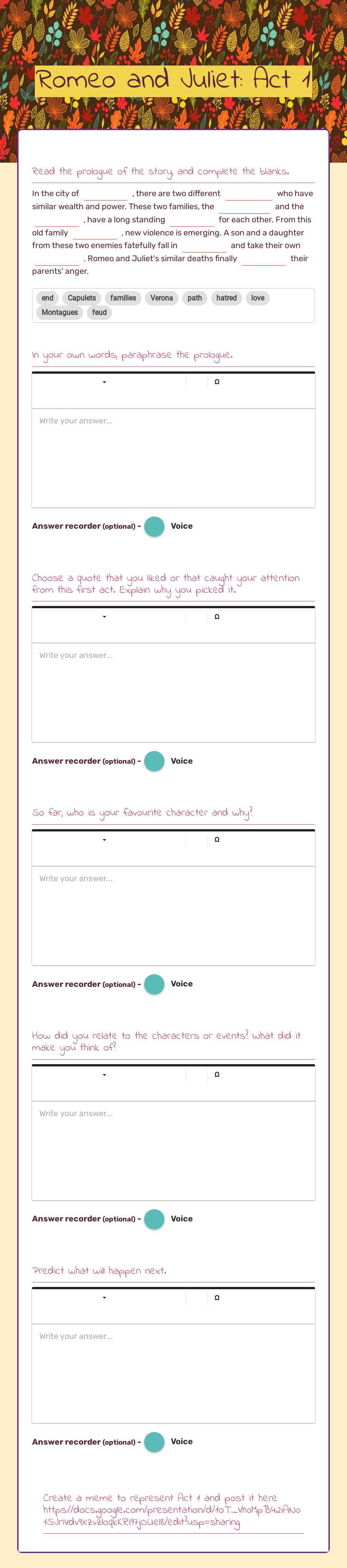 Romeo and Juliet: Act 1 worksheet preview image