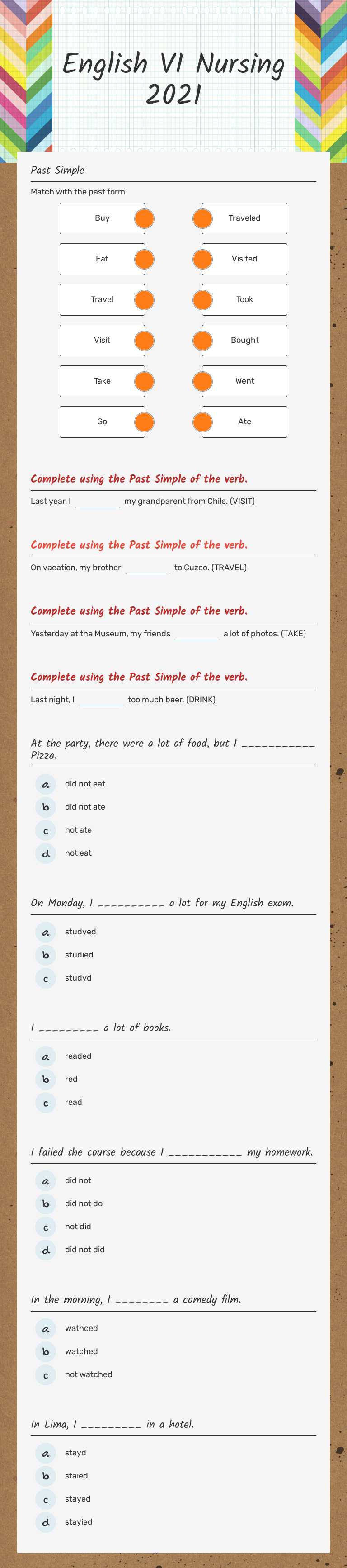 English VI Nursing 2021 worksheet preview image