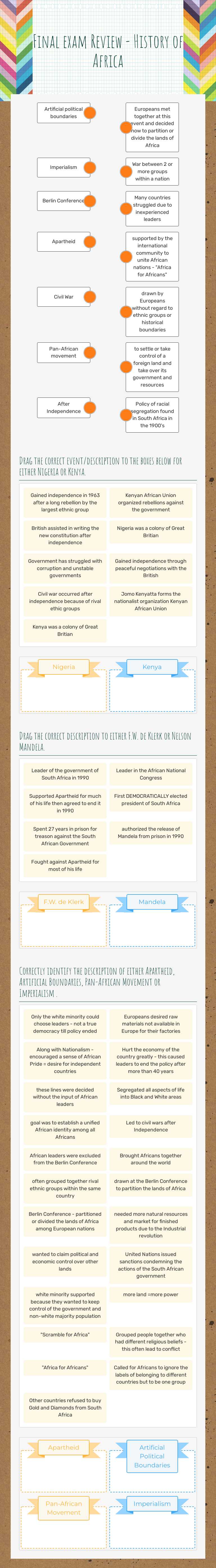 Final exam Review - History of Africa Grade 7 worksheet preview