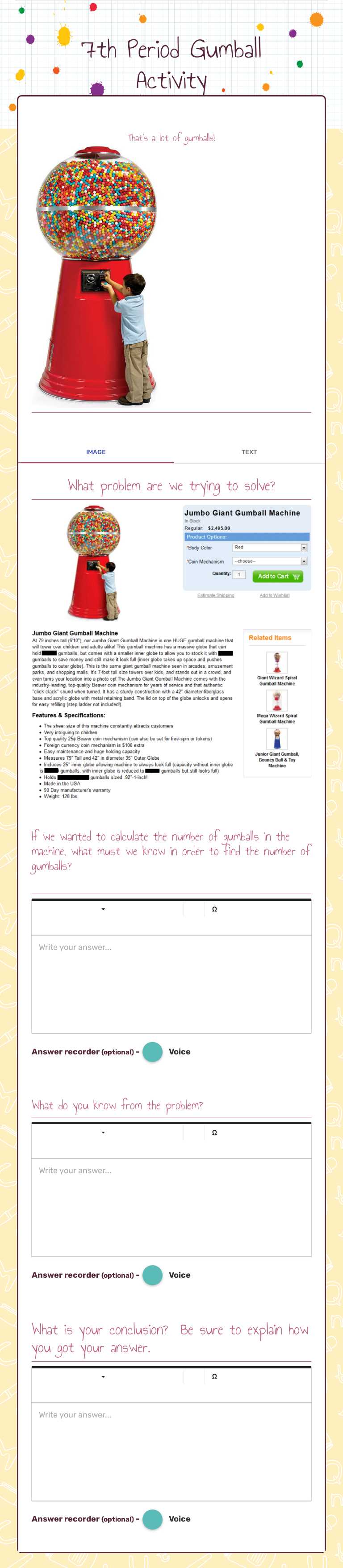7th Period Gumball Activity Grade 8 worksheet preview