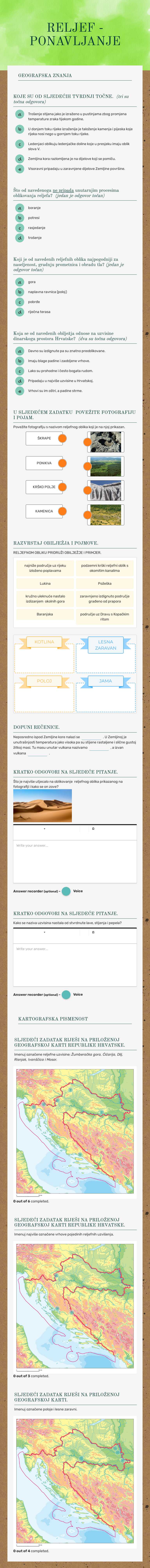 RELJEF - PONAVLJANJE worksheet preview image