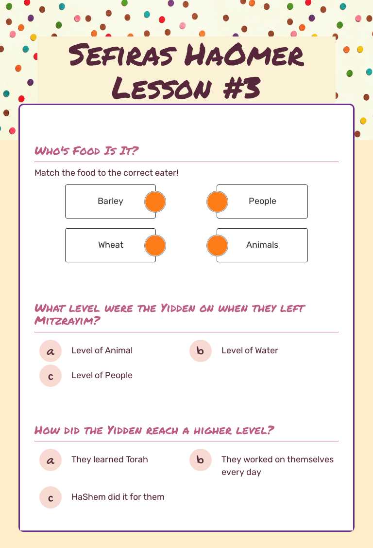 Sefiras HaOmer Lesson #3 Grade 1 worksheet preview