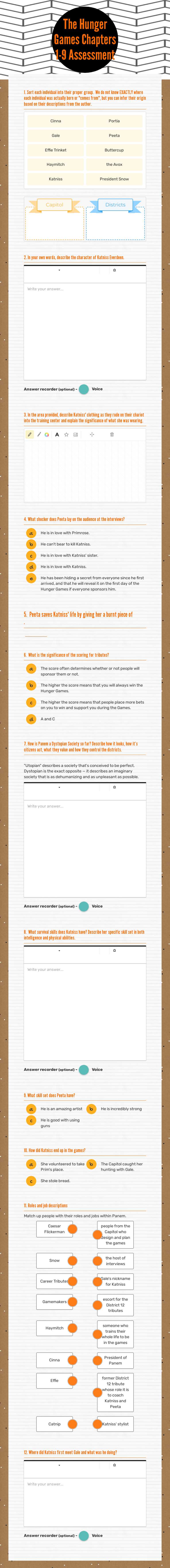 The Hunger Games 
Chapters 1-9 Assessment worksheet preview image