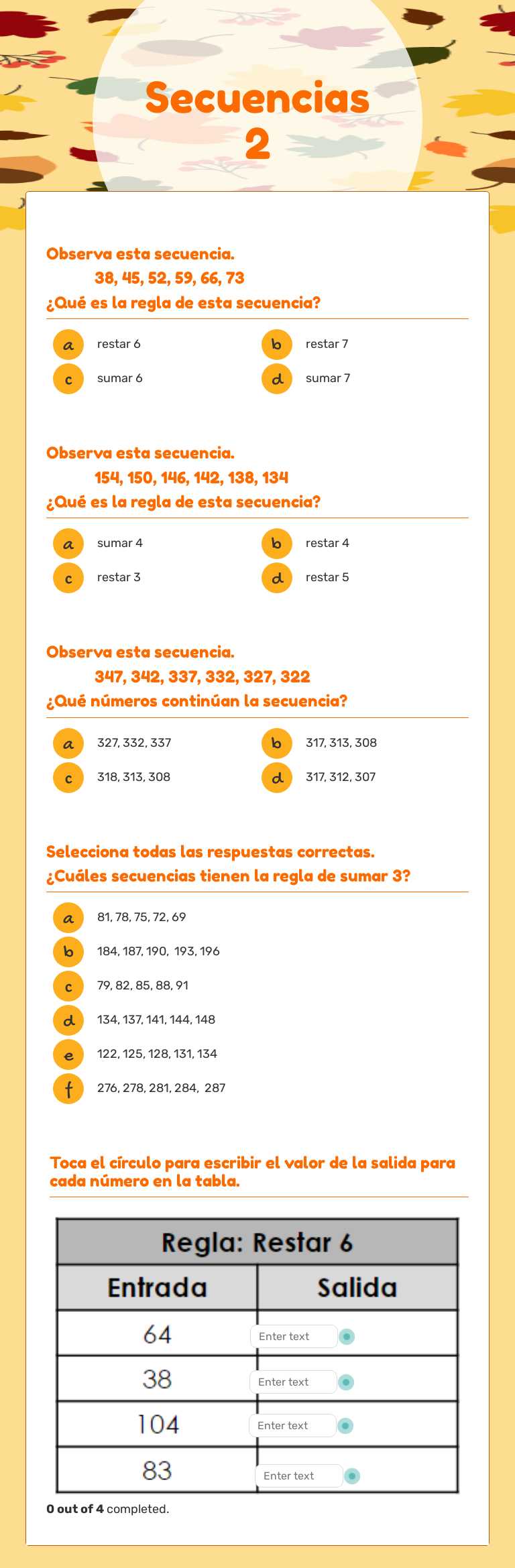 Secuencias 2 worksheet preview image