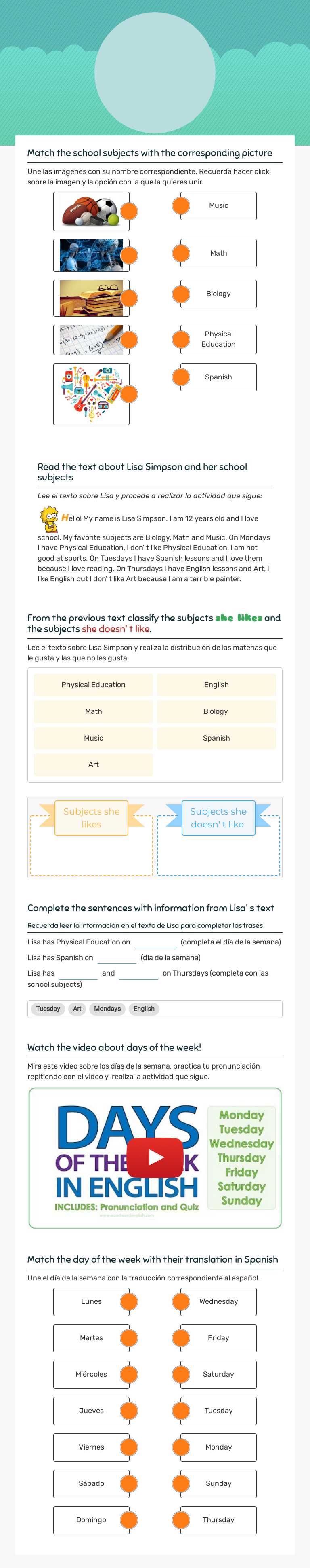 school 
subjects! worksheet preview image