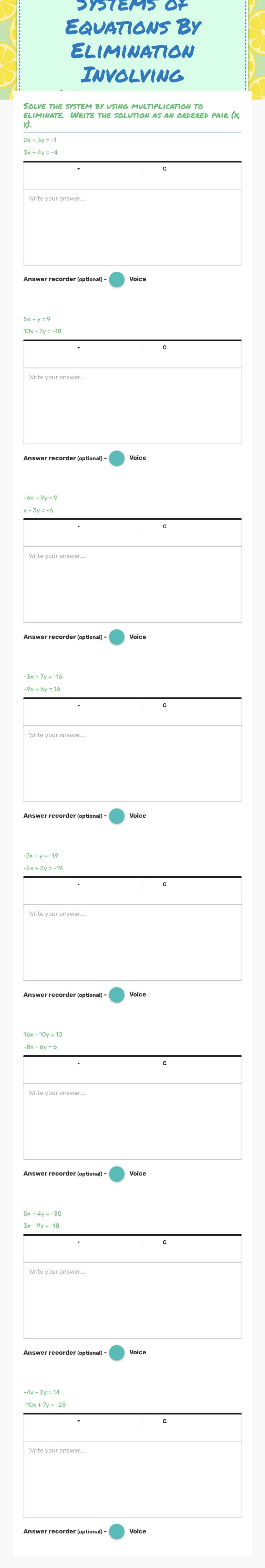 Systems of Equations By Elimination Involving Multiplication worksheet preview image