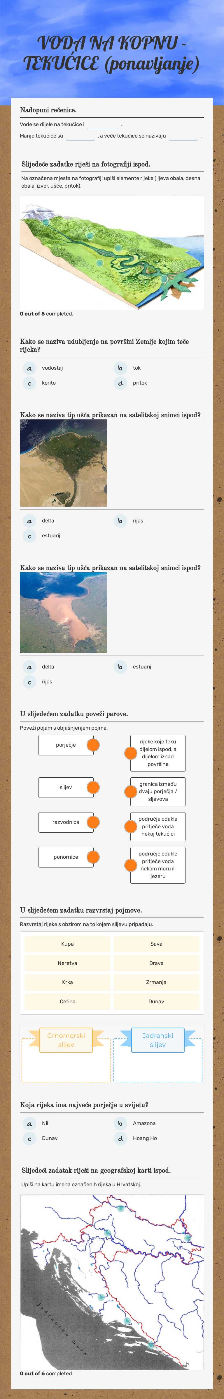 VODA NA KOPNU - TEKUĆICE (ponavljanje) worksheet preview image