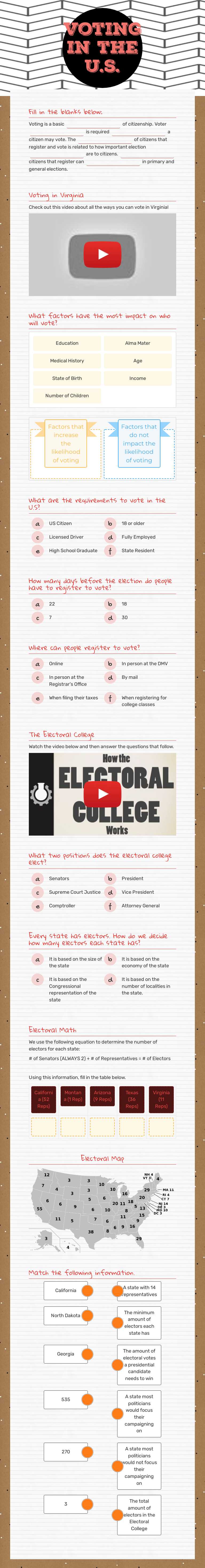 Voting in the U.S. worksheet preview image
