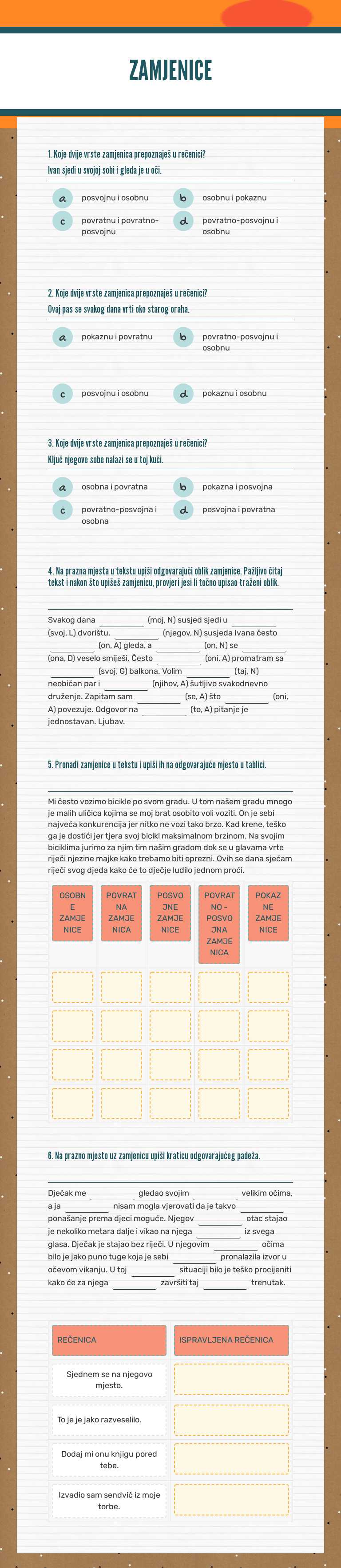 ZAMJENICE worksheet preview image