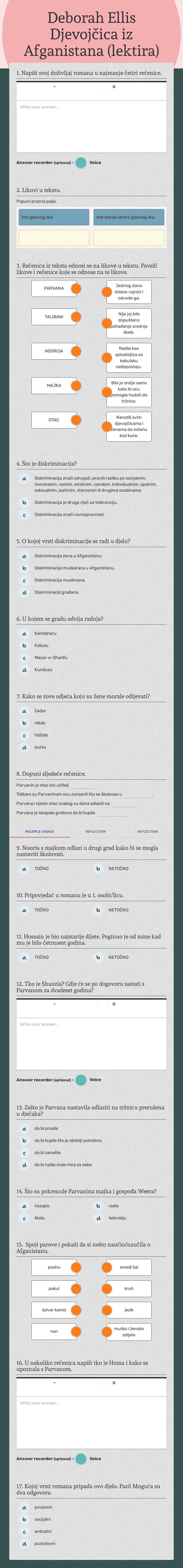 Deborah Ellis
Djevojčica iz Afganistana (lektira) worksheet preview image