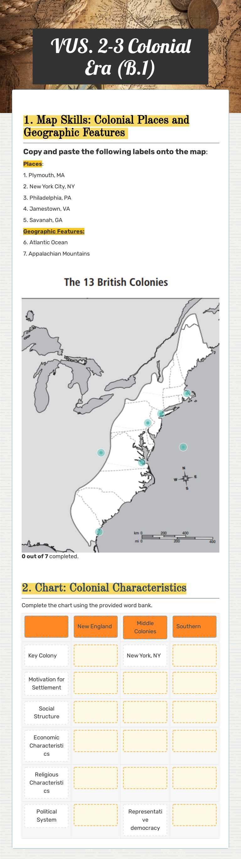 VUS. 2-3 Colonial Era (B.1) worksheet preview image