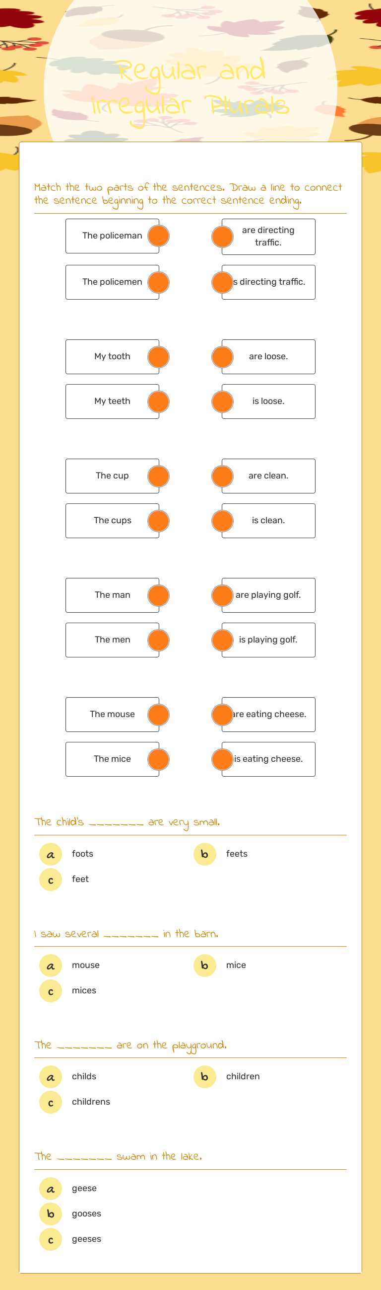Regular and Irregular Plurals Grade 4 worksheet preview