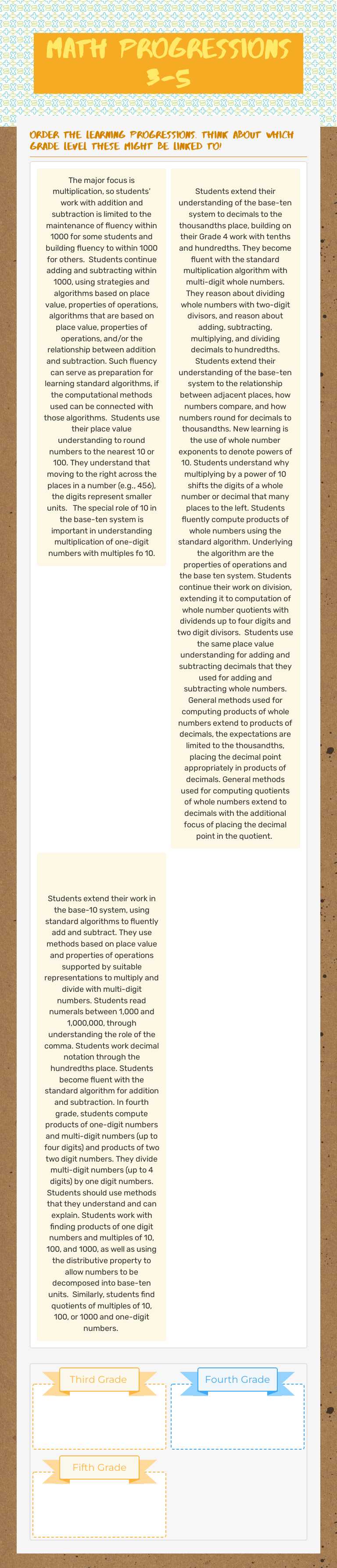 Math PRogressions 3-5 worksheet preview image