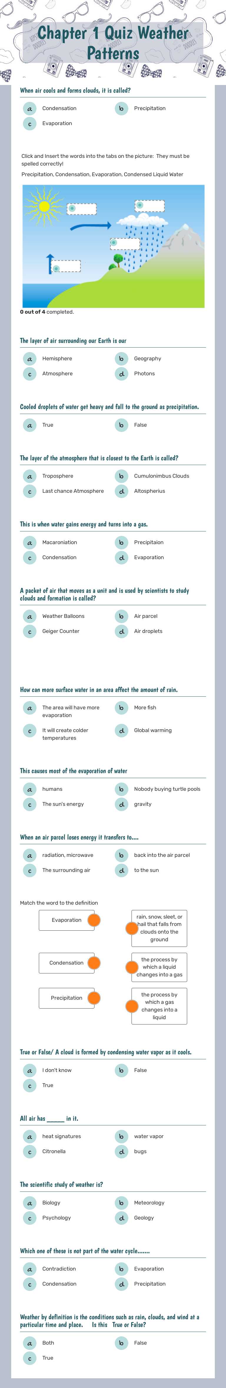 Chapter 1 Quiz Weather Patterns worksheet preview image
