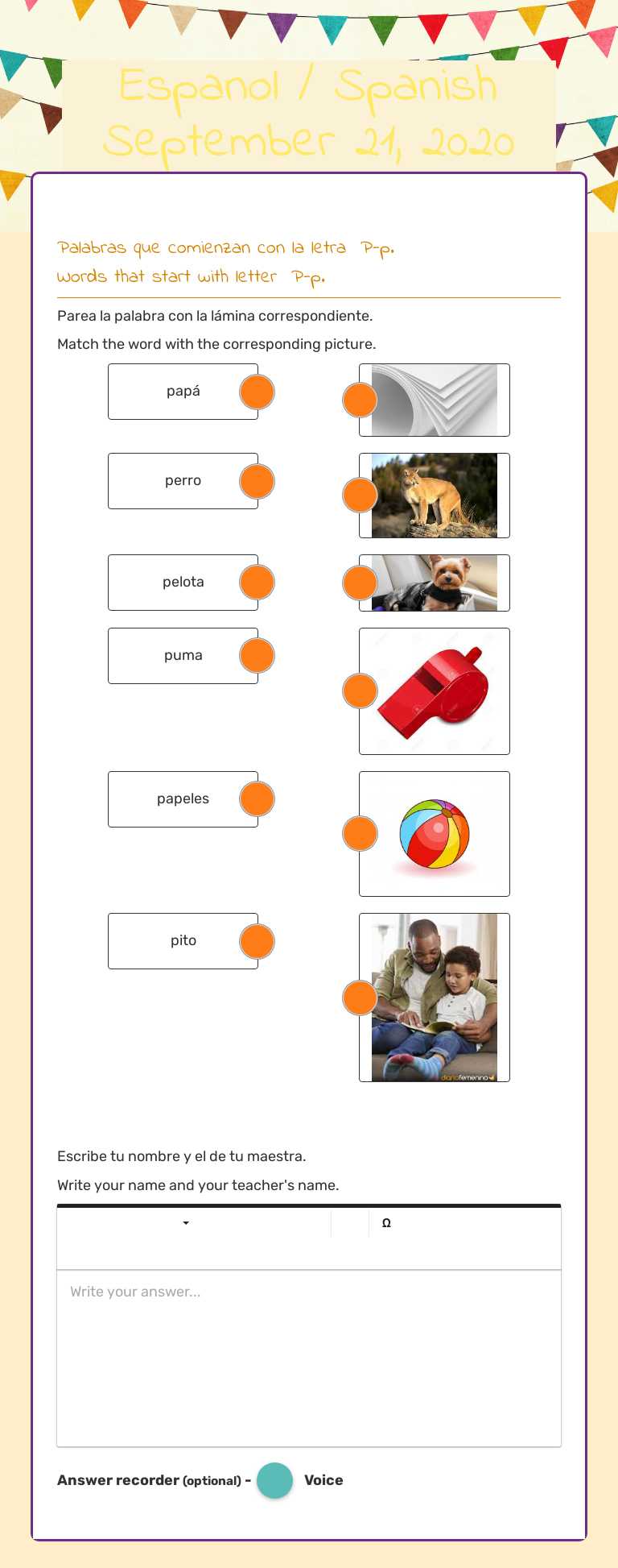 Espanol / Spanish September 21, 2020 Preschool worksheet preview