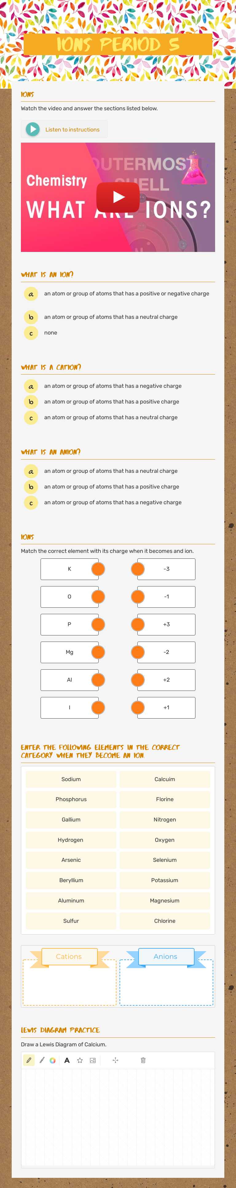Ions Period 5 worksheet preview image