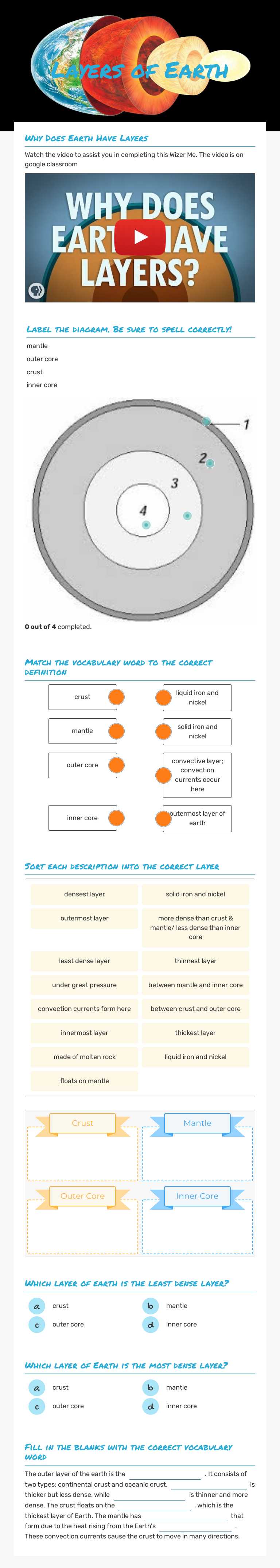 Layers of Earth worksheet preview image